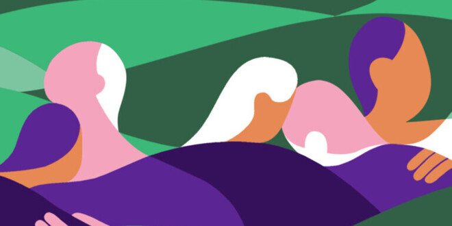 En lille gruppe mennesker holder omsorgsfuldt om hinanden.